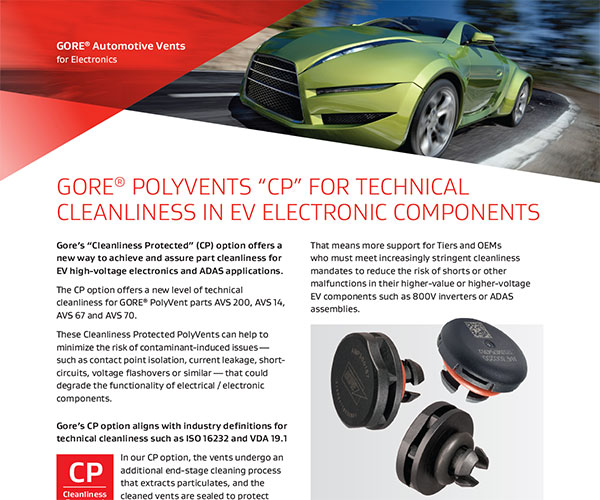 GORE? POLYVENTS “CP” FOR TECHNICAL CLEANLINESS IN EV ELECTRONIC COMPONENTS